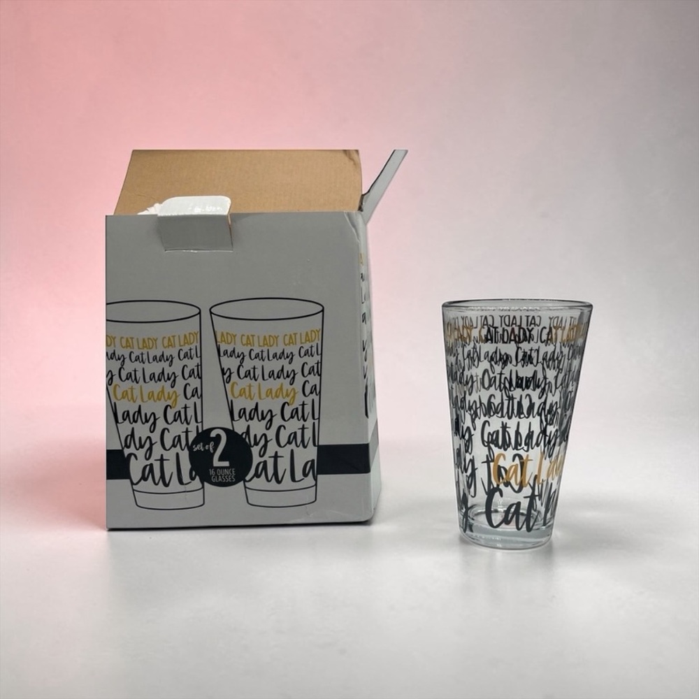CRAZY CAT LADY DRINKING GLASSES (SET OF TWO) 16 oz